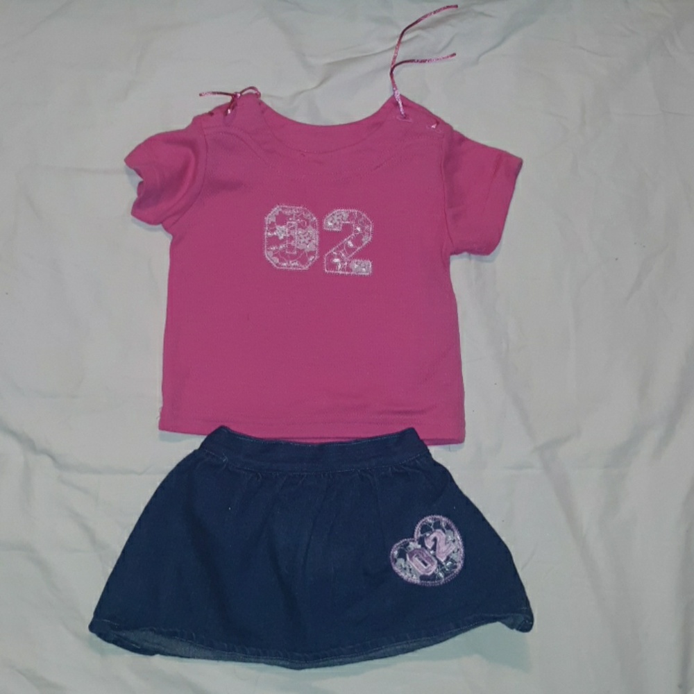 Girls 2T pink shirt w/jean skirt w/diaper cover